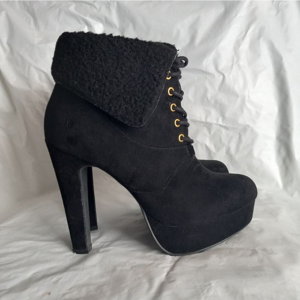 Deb Black Suede Heeled Boots Women's Size 7